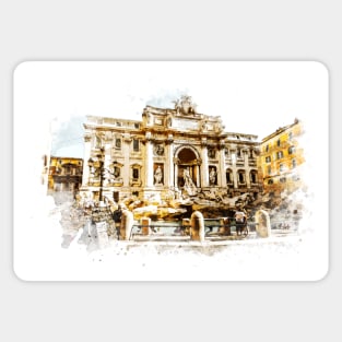 Captivating BEAUTY of  ROME Italy Trevi Fountain Watercolor Painting Travel Art Sticker